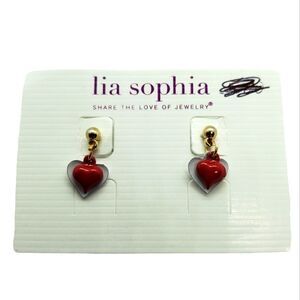 NWT Lia Sophia Red & White Dangling Heart Earrings